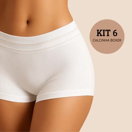 Kit 6 Calcinhas Boxer Canelada Shortinho Sem Costura Poliamida Não Marca